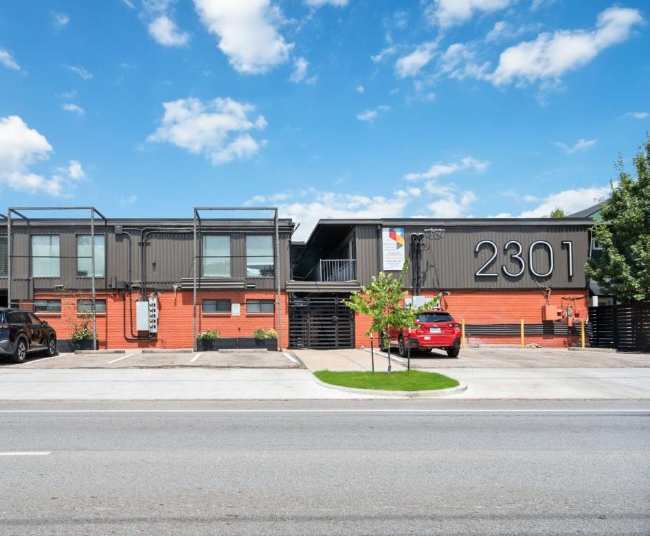 a building with a parking lot