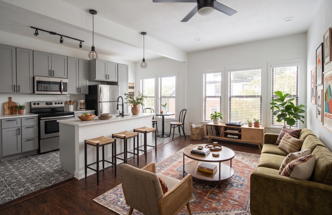 virtually staged living space with ample natural lighting