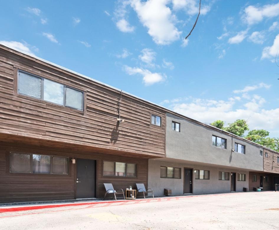 a building with chairs outside